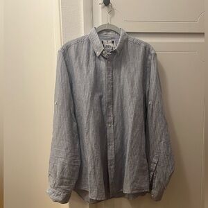 Zara Men's Casual Striped Button-Down Shirt. Linen. Mid arm button. Size SMALL.